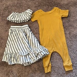 Babygirl 9/12m baileys blossom 2 piece maxi skirt and small shop mustard romper